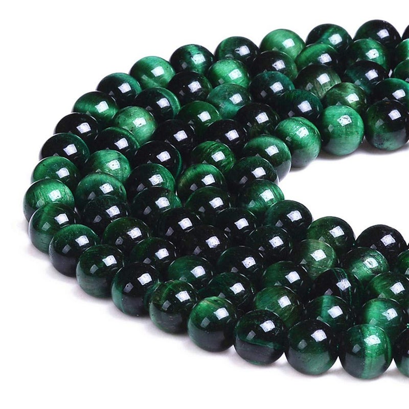 PLTbeads Natural Gemstone Loose Beads Smooth Round Approxi 15 inch DIY Bracelet Necklace for Jewelry Making (8mm, Green Tiger Eye) - Image 1